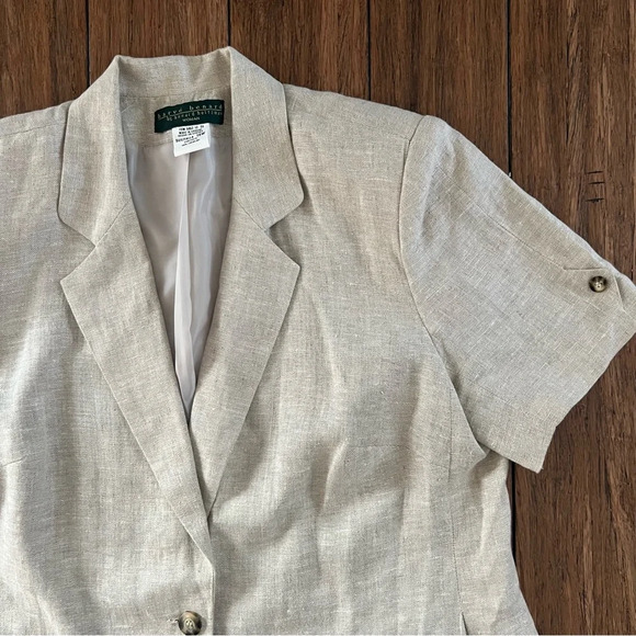 Harve Bernard 100% Linen Short Sleeve Blazer 16 Lagenlook Neutral Beige Longline - Picture 2 of 10